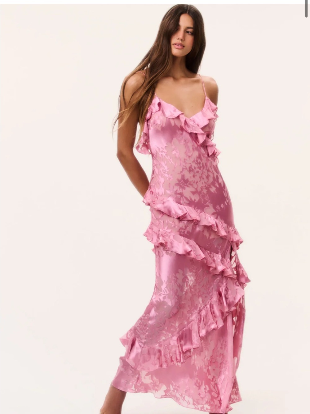 Pink silk blend Ruffle Maxi Dress Loveshackfancy size 2